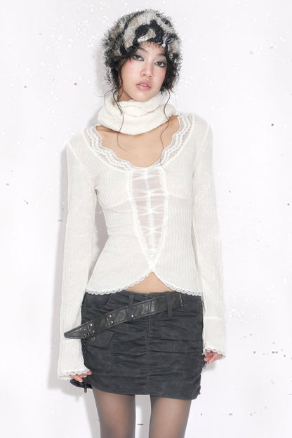 Ruched Pleated Belt Chain Skirt