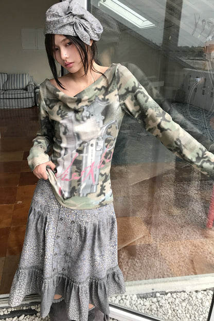 Wendbares Langarmhemd aus Camouflage-Jacquard
