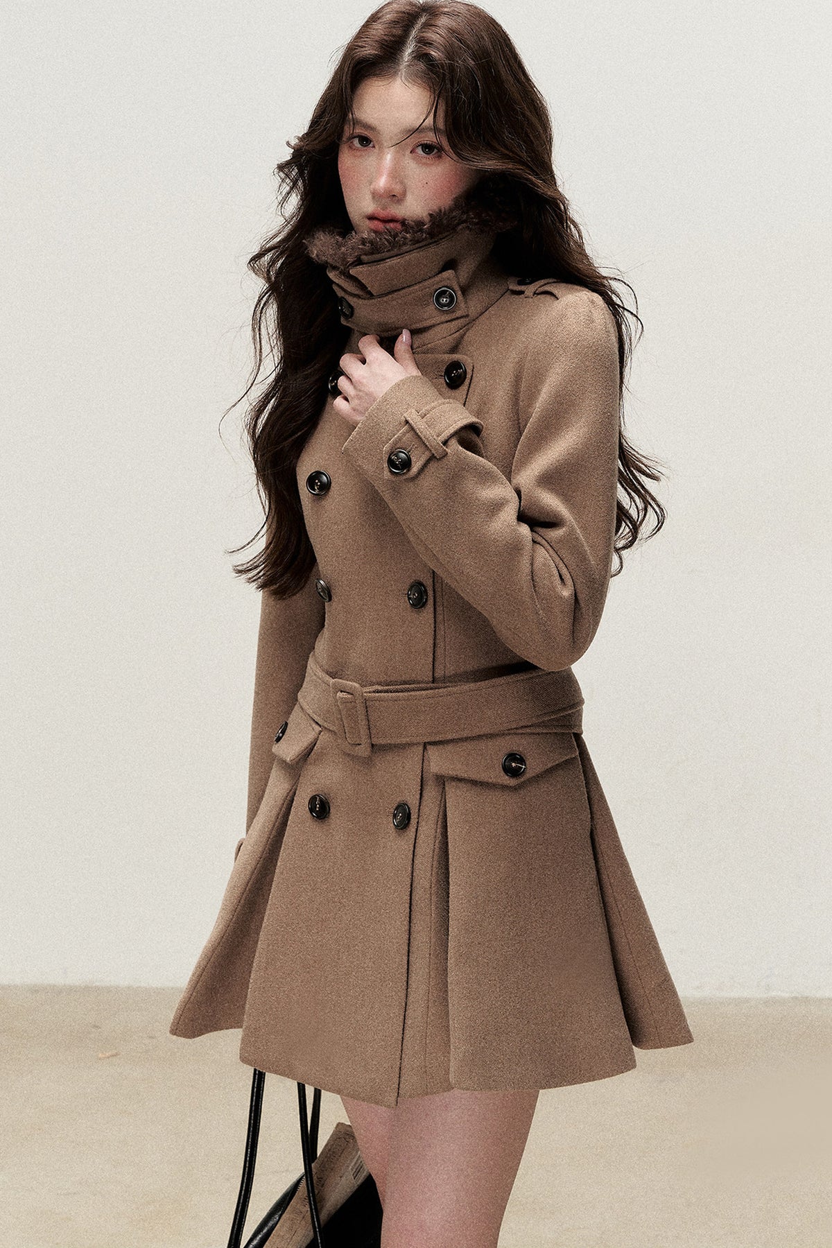 Brown Double-Breasted Wool Coat