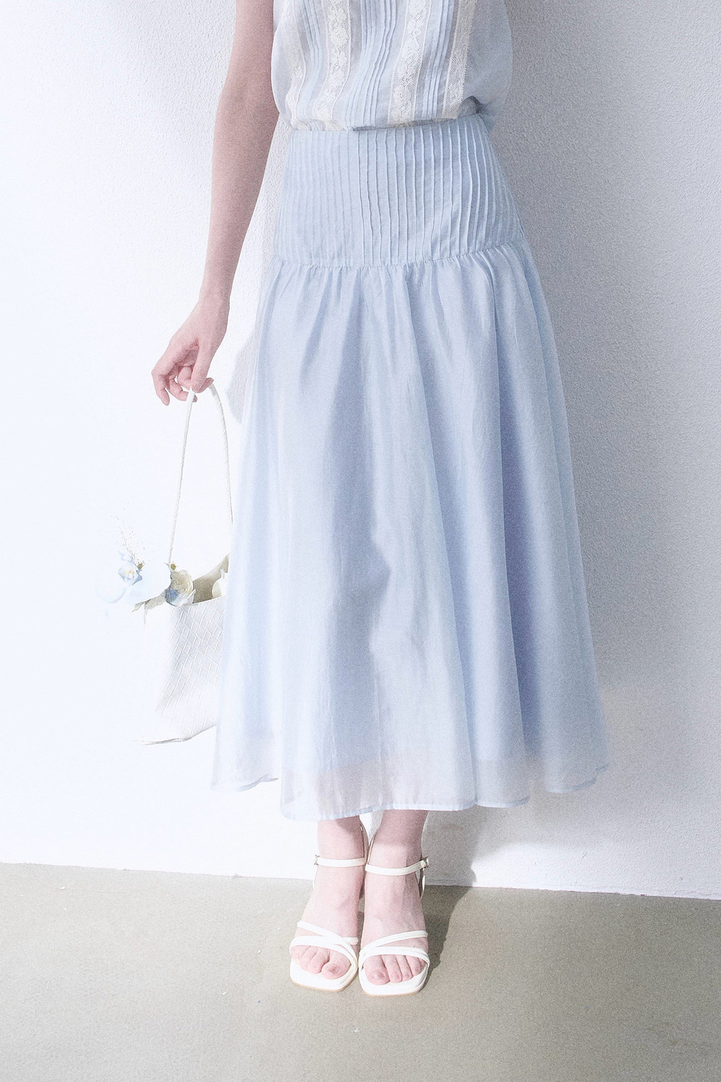 Lace Spliced Tencel Top and Skirt Set