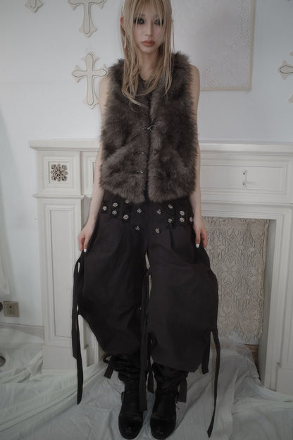Adjustable Lace-Up Rivet Low-Waist Pants