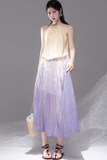 Gradient Sunset Halter Dress