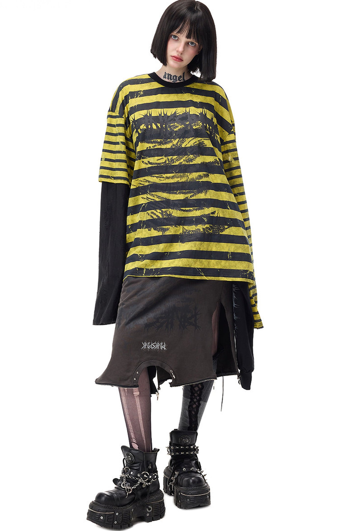 Punk Burnt Floral Cut-Out Striped Raglan Blouse