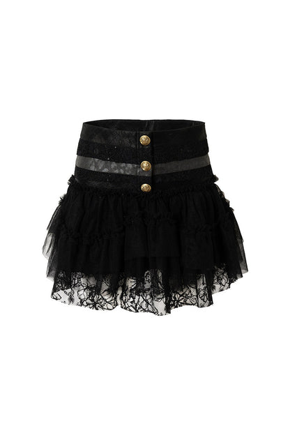 Lace Patchwork Pleated Multi-Layered Puffy Skirt