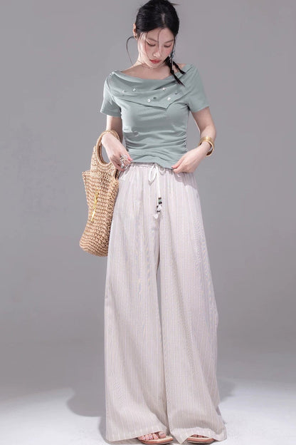 Linen Striped Wide-Leg Pants