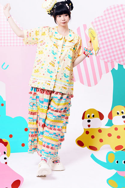 Original Three-Color Ribbon Print Blouse