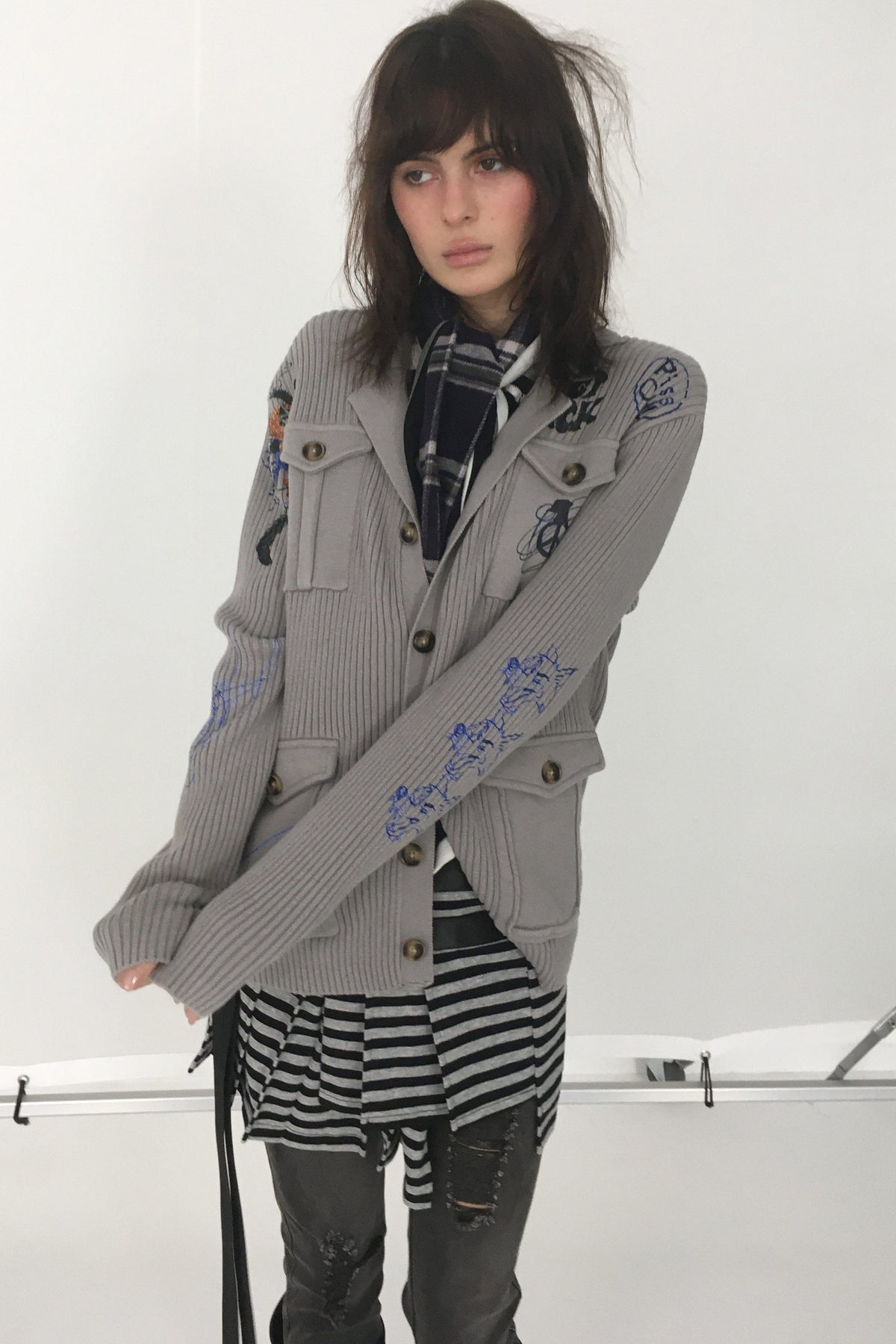 Distressed Graffiti Deconstructed Patch Pocket Cardigan
