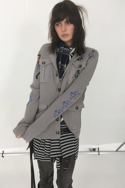 Distressed Graffiti Deconstructed Patch Pocket Cardigan