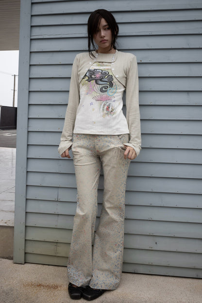 Leopard Floral Print Flared Pants