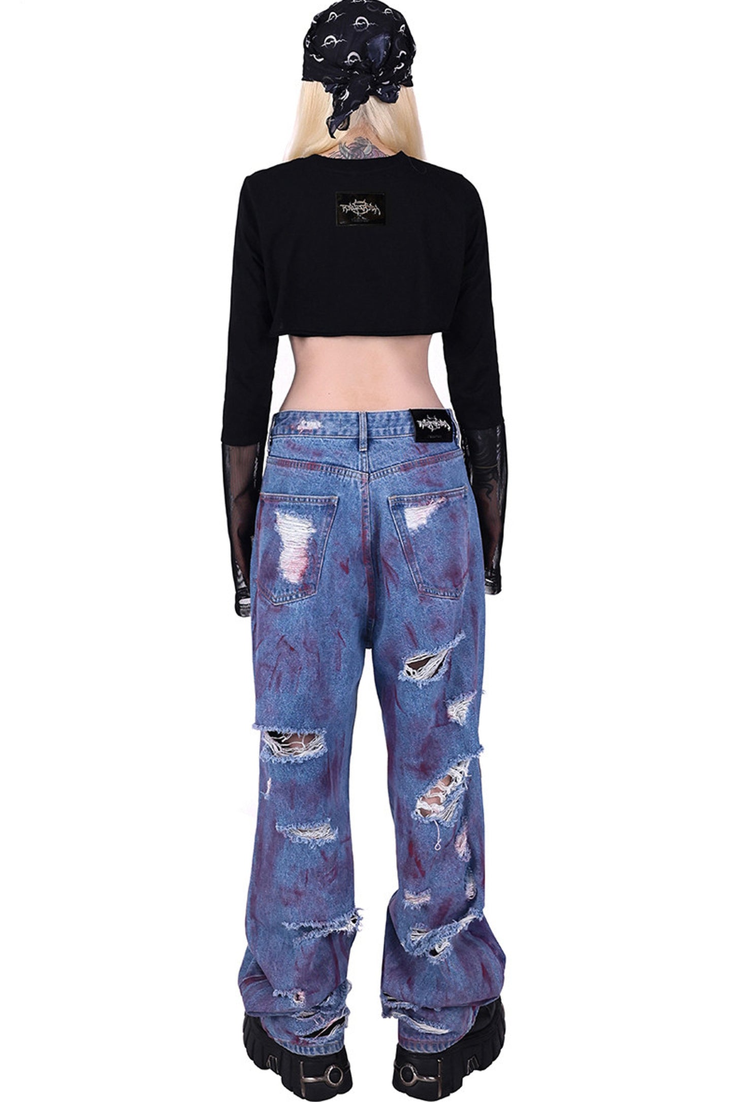 Printed Rabbit Mesh Blouse Set