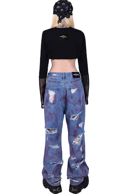 Printed Rabbit Mesh Blouse Set