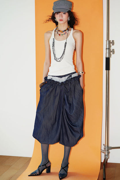Patchwork Asymmetrical Wide-Leg Pants