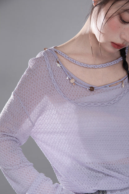 Mist Gray-Purple Knit Blouse