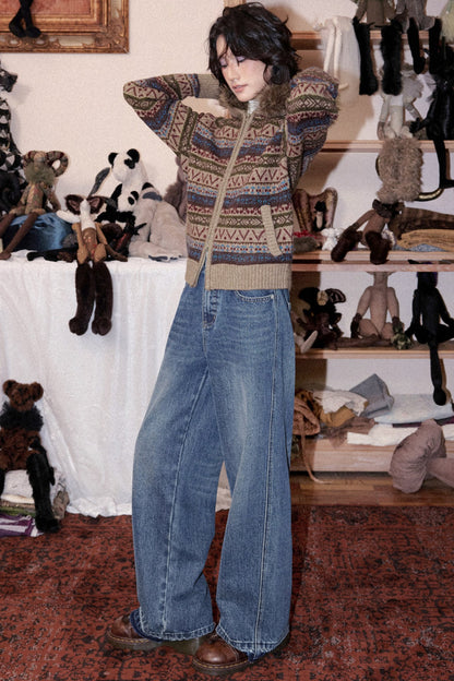 Hooded Fair Isle Wool Cardigan