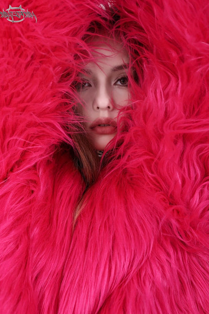 Pink Rhinestone Fringe Fur Jacket