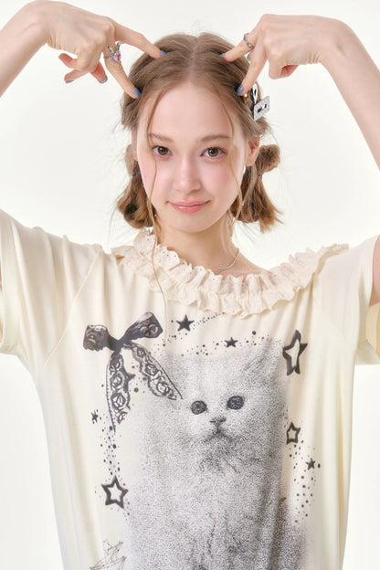 Star Dust Cat Lace T-Shirt