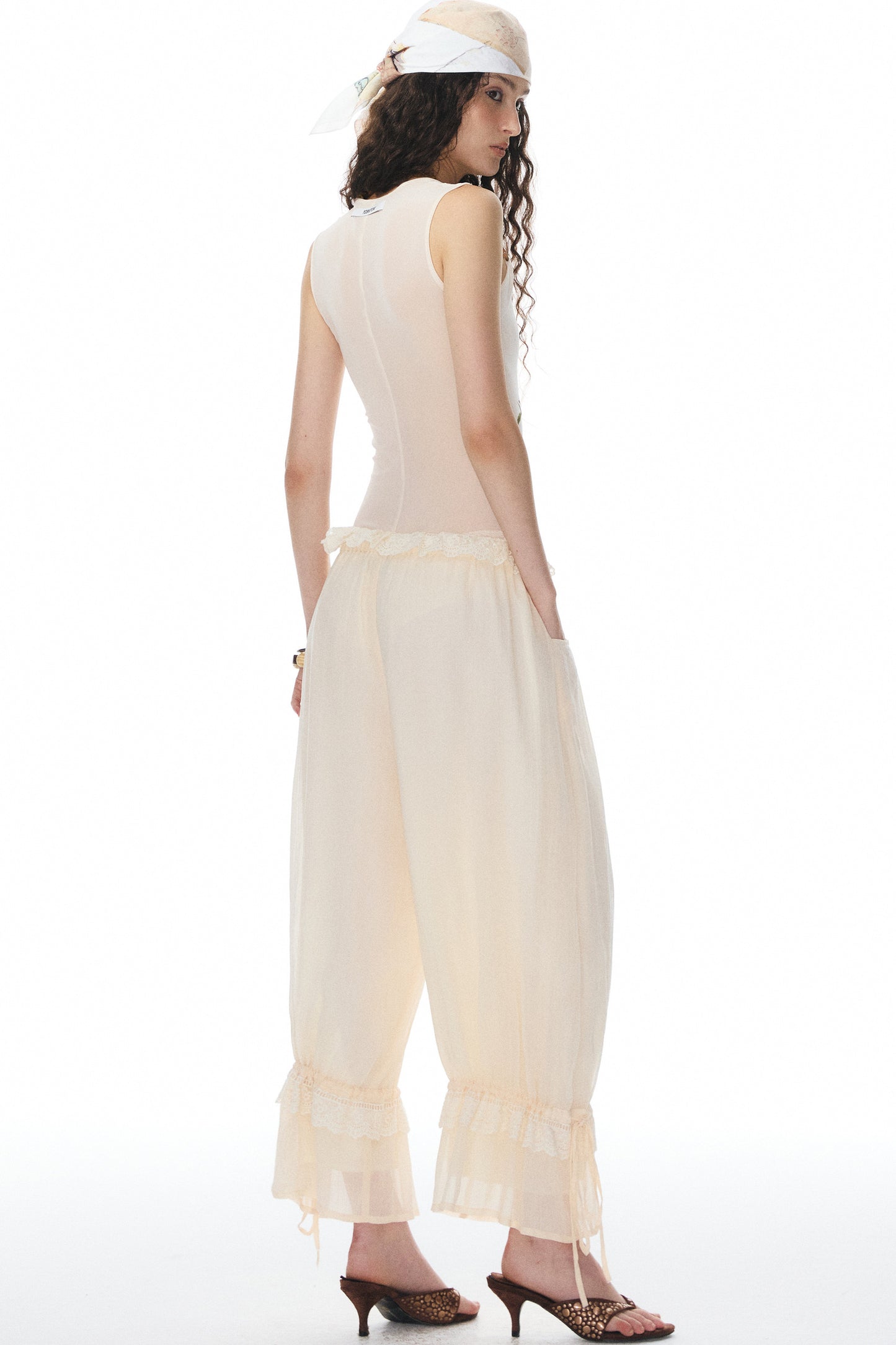 Beige Lace Lantern Pants