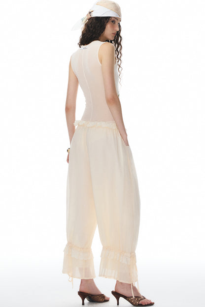 Beige Lace Lantern Pants