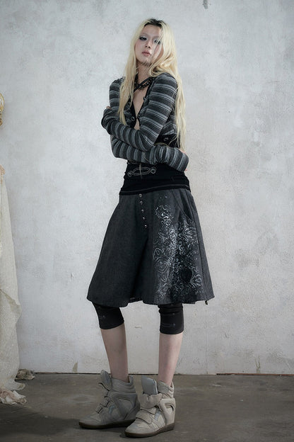Punk Print Layered-Look Skirt
