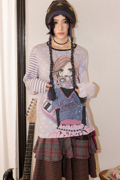 Nana-Porträt-T-Shirt mit lockerem Schnitt und asymmetrischem Colorblocking