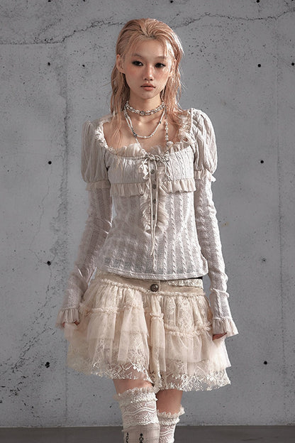 Lace Patchwork Pleated Multi-Layered Puffy Skirt