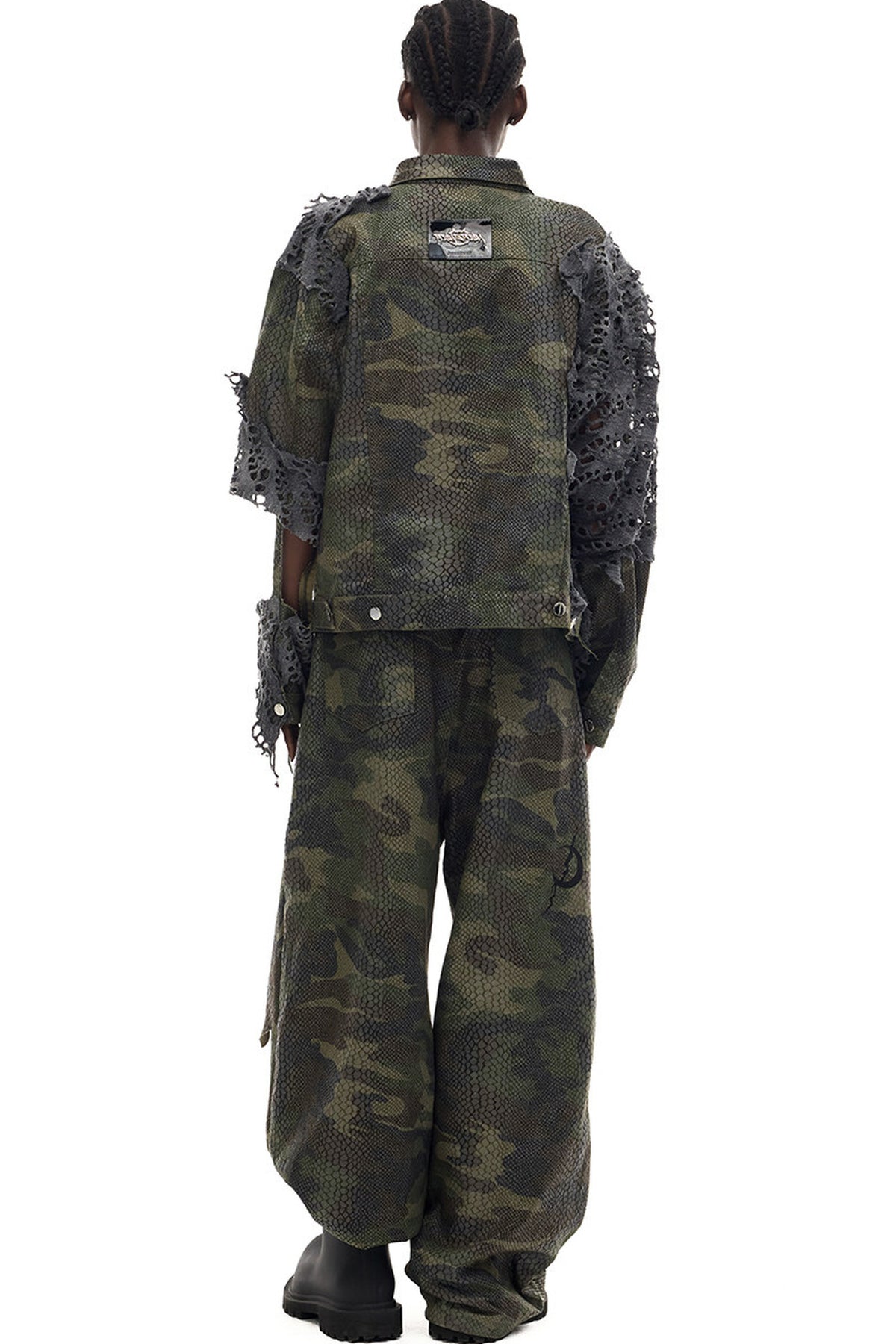 Distressed Camouflage Denim Jacket