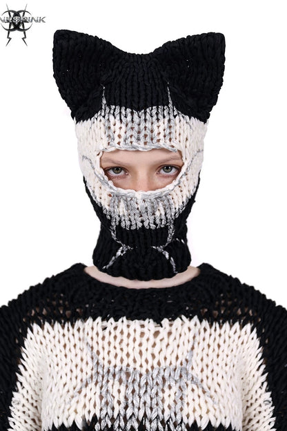Cat Ear Striped Knitted Balaclava