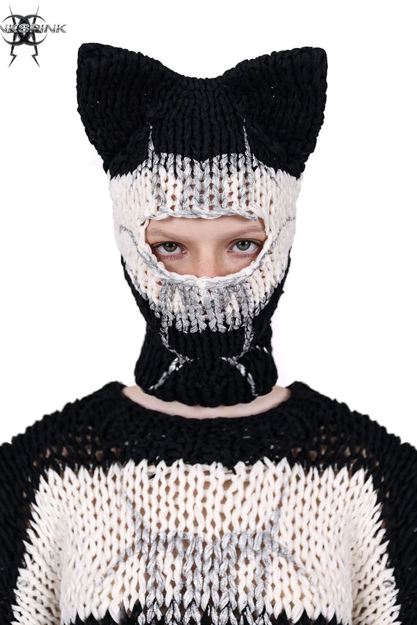 Cat Ear Striped Knitted Balaclava