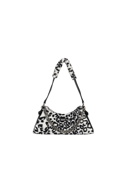 Borsa a mano in pelliccia leopardata a scacchiera