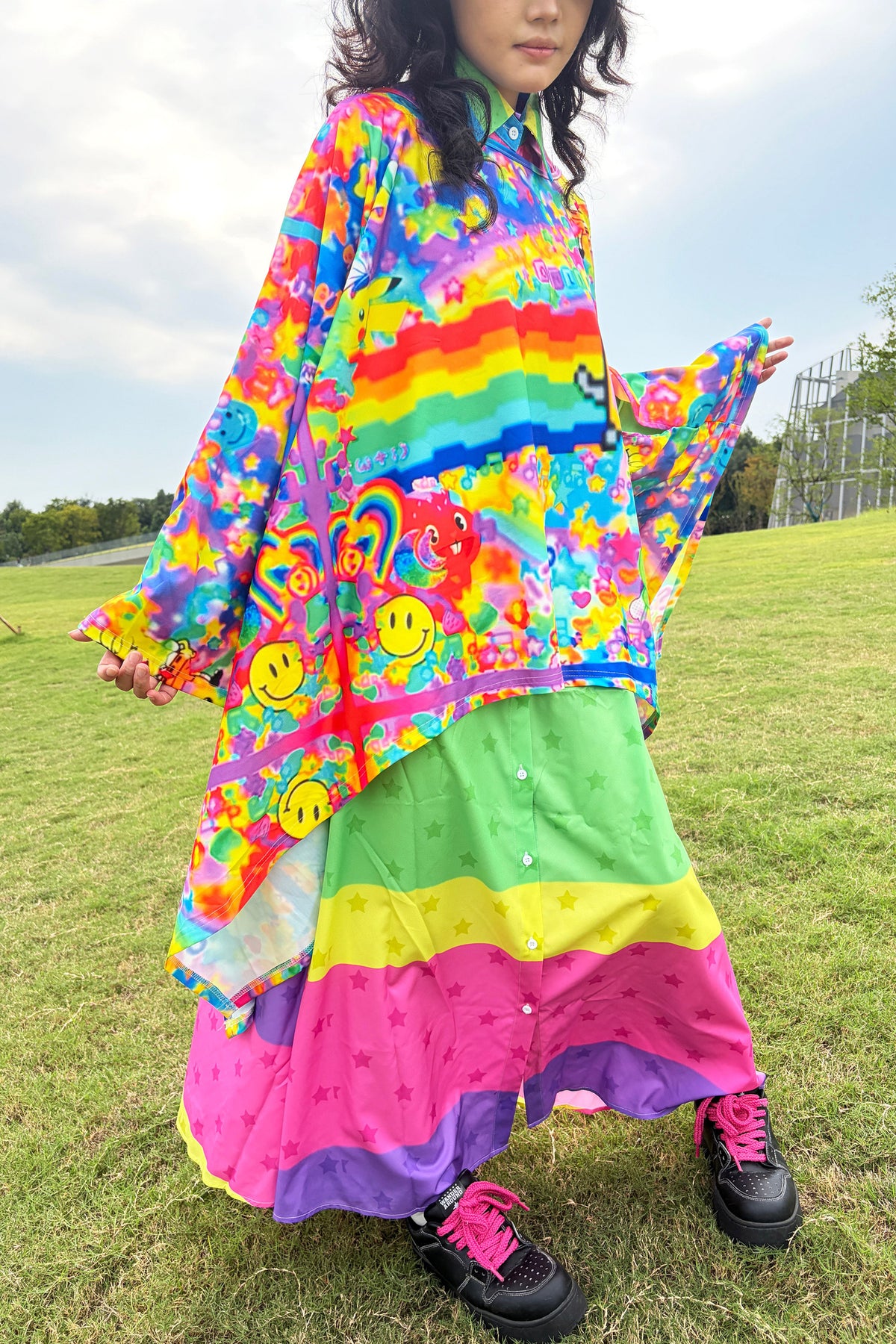 Rainbow Smiley Print Oversized Top