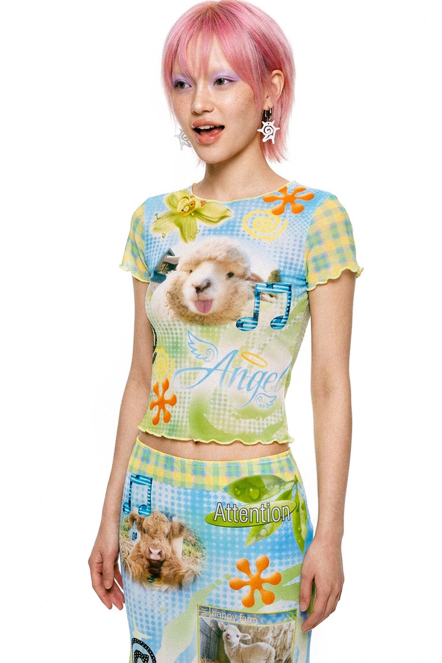 Retro Lamb Mesh Fishtail Skirt Set-Up
