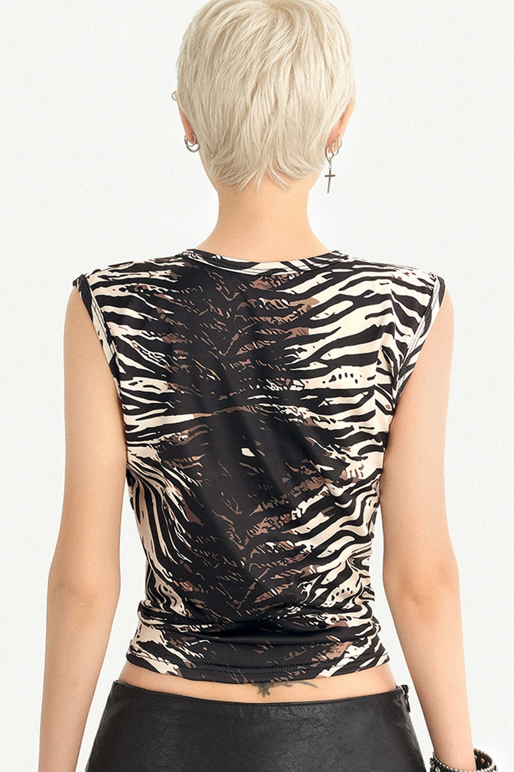 Zebra Print Studded Sleeveless Top