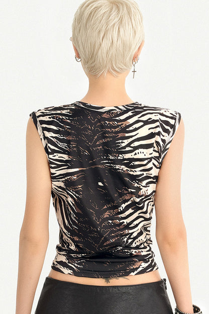 Zebra Print Studded Sleeveless Top