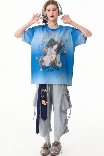 Gray Drawstring Pocket Wide-Leg Sweatpants