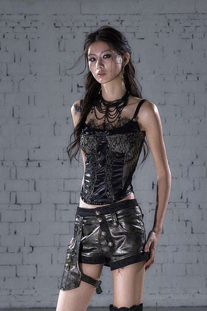 Top corsetto in raso senza spalline con stecche