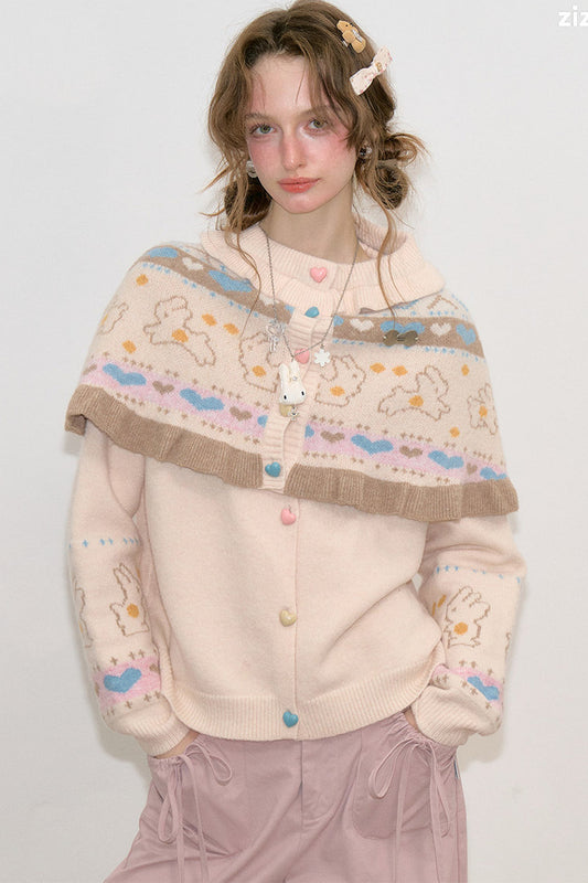 Apricot Knit Cardigan Shawl Set-Up