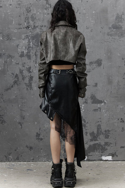 Asymmetrischer Patchworkrock aus Kunstleder