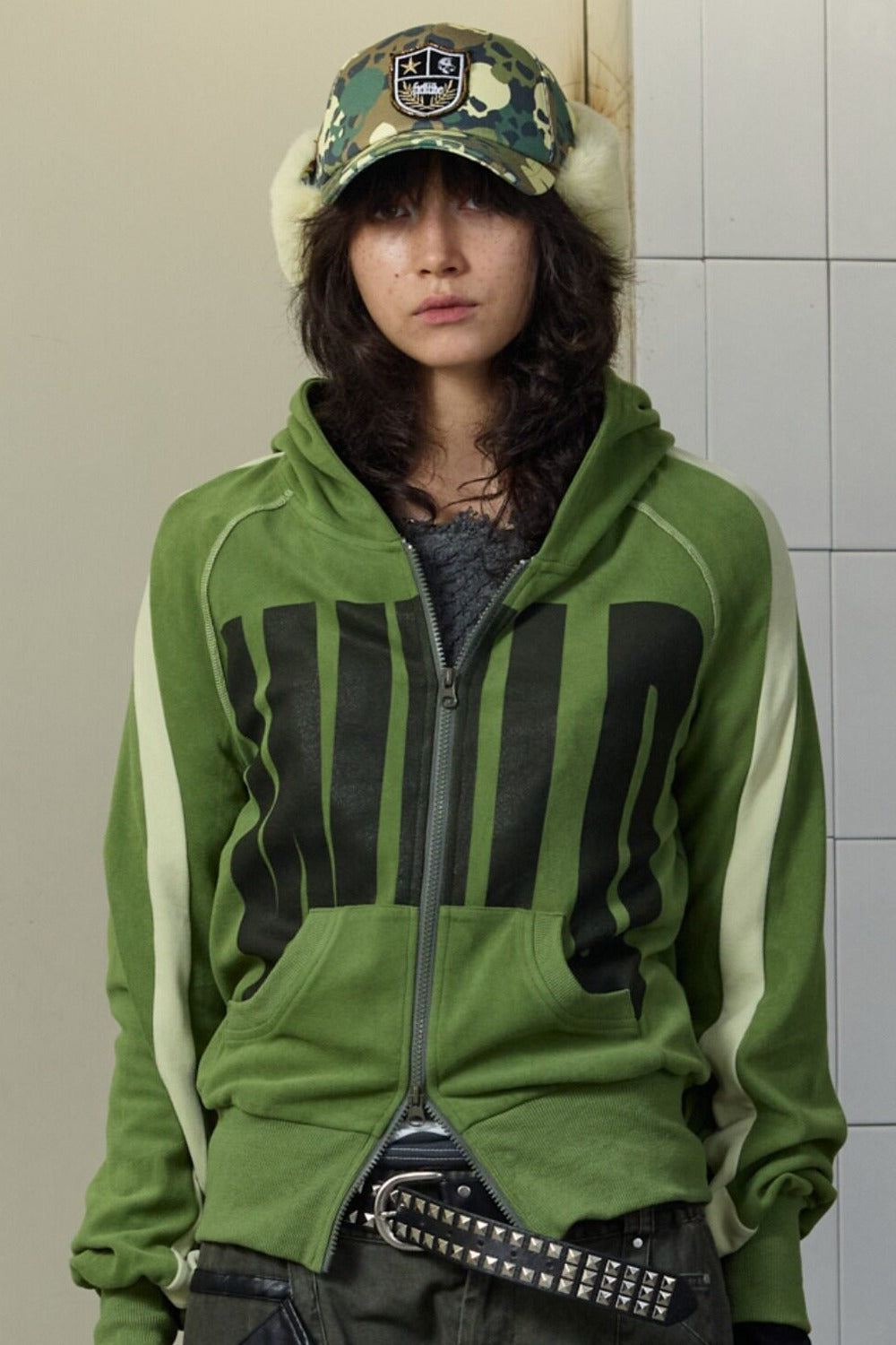 Letter Print Color-Block Hooded Jacket