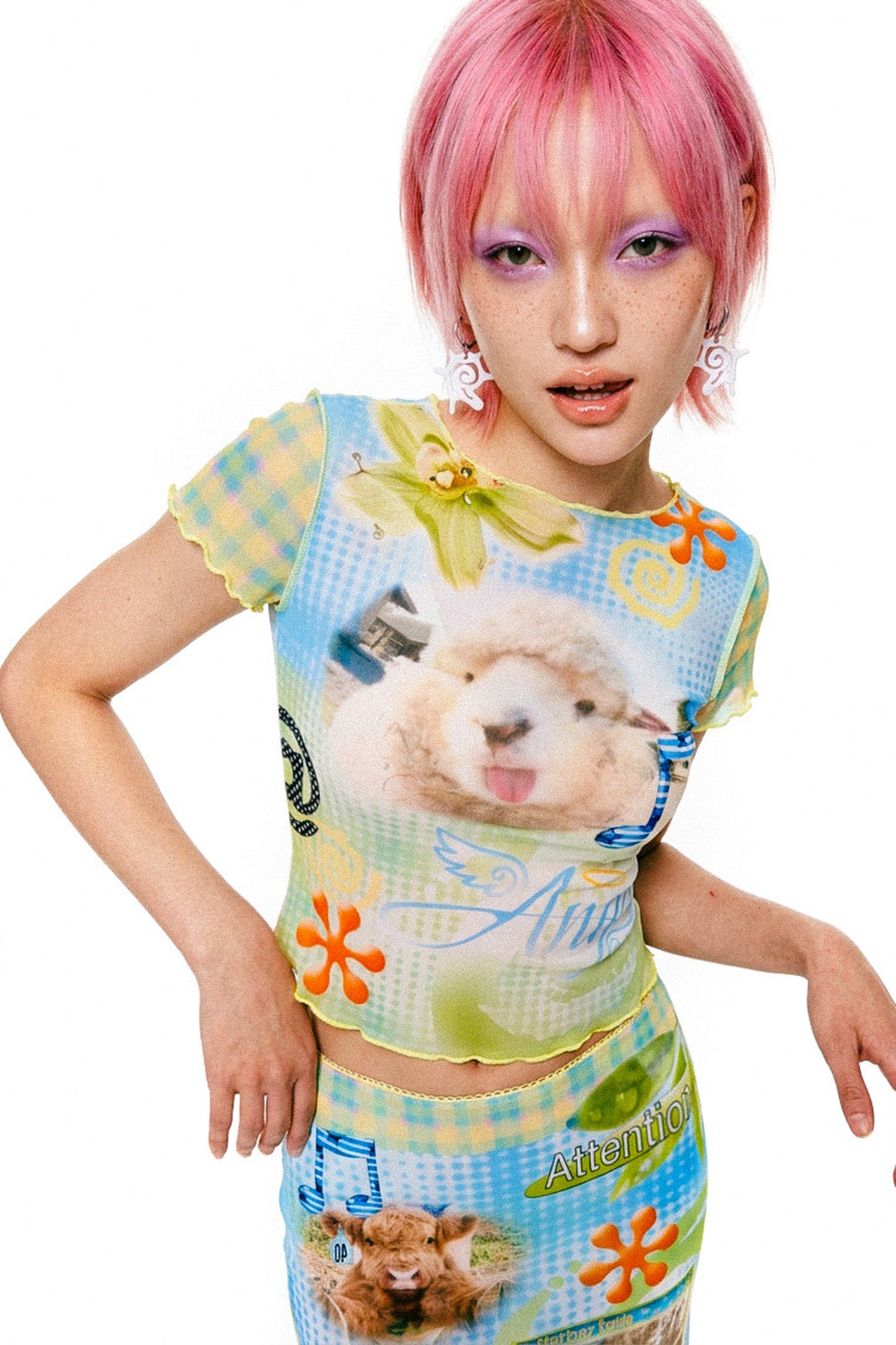 Retro Lamb Mesh Fishtail Skirt Set-Up
