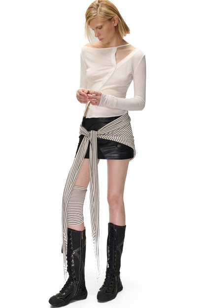 High-Elastic Diagonal Placket Long-Sleeve T-Shirt
