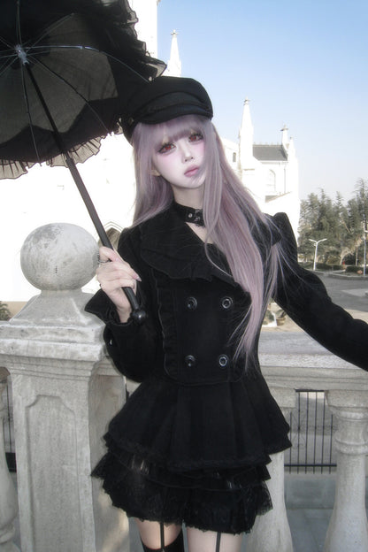 Detachable Bow Woolen Coat and Dress Set