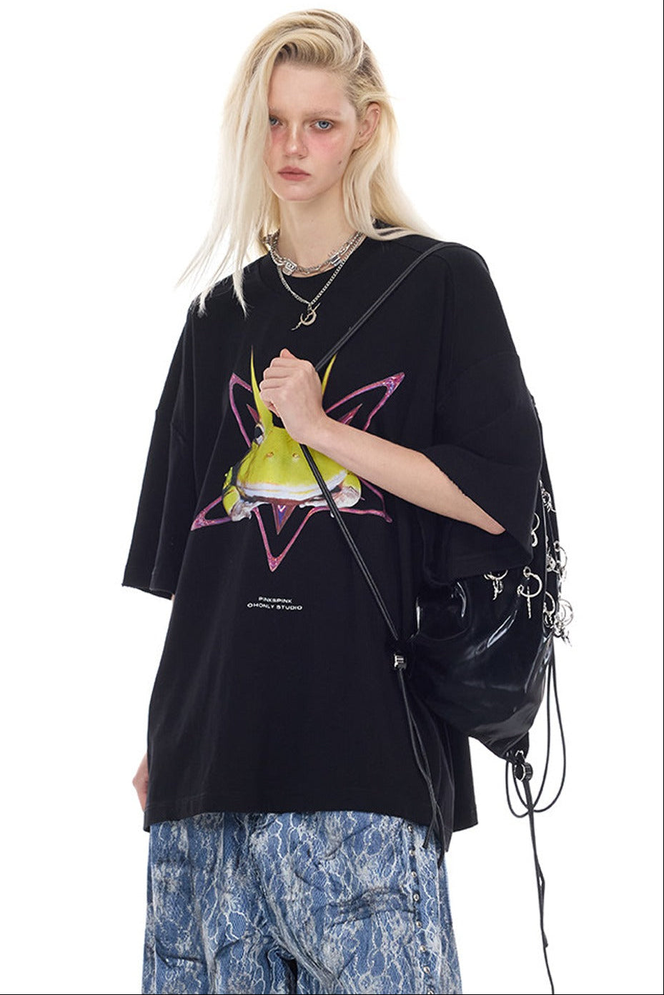 Y3K Punk Horned Frog Print Blouse
