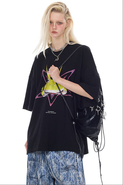 Y3K Punk Horned Frog Print Blouse