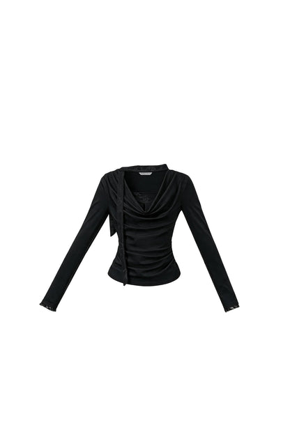 Langarmtop mit Spitzen-Twist-Patchwork und Schleife