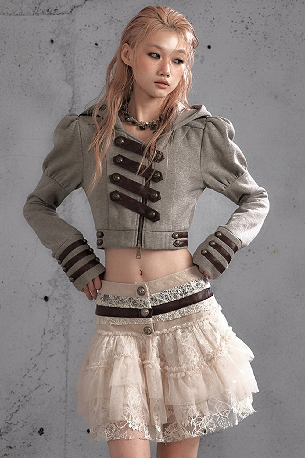 Lace Patchwork Pleated Multi-Layered Puffy Skirt