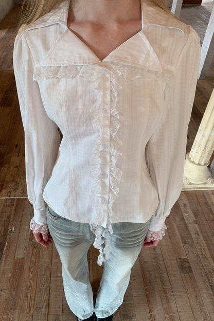 Lace Irregular Hem Long Sleeve Shirt