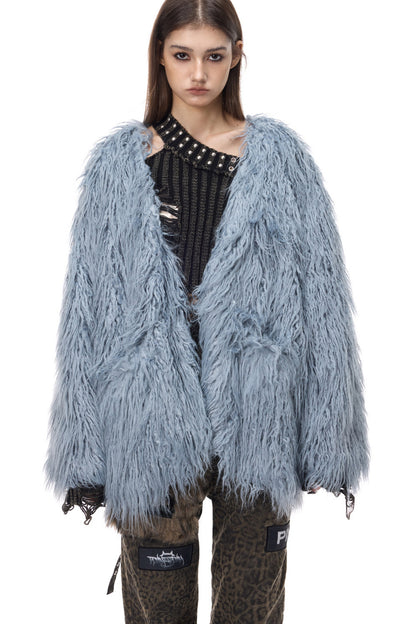 V-Neck Shaggy Contour Fur Jacket