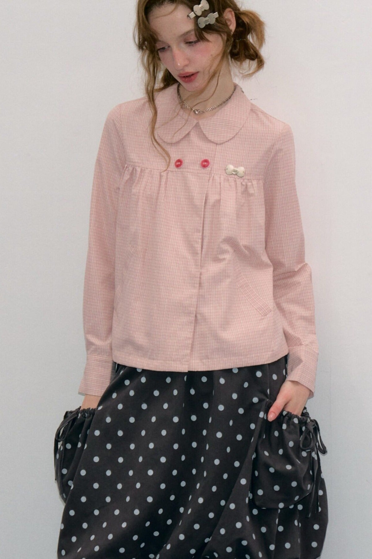 Pink Plaid Doll Collar Shirt