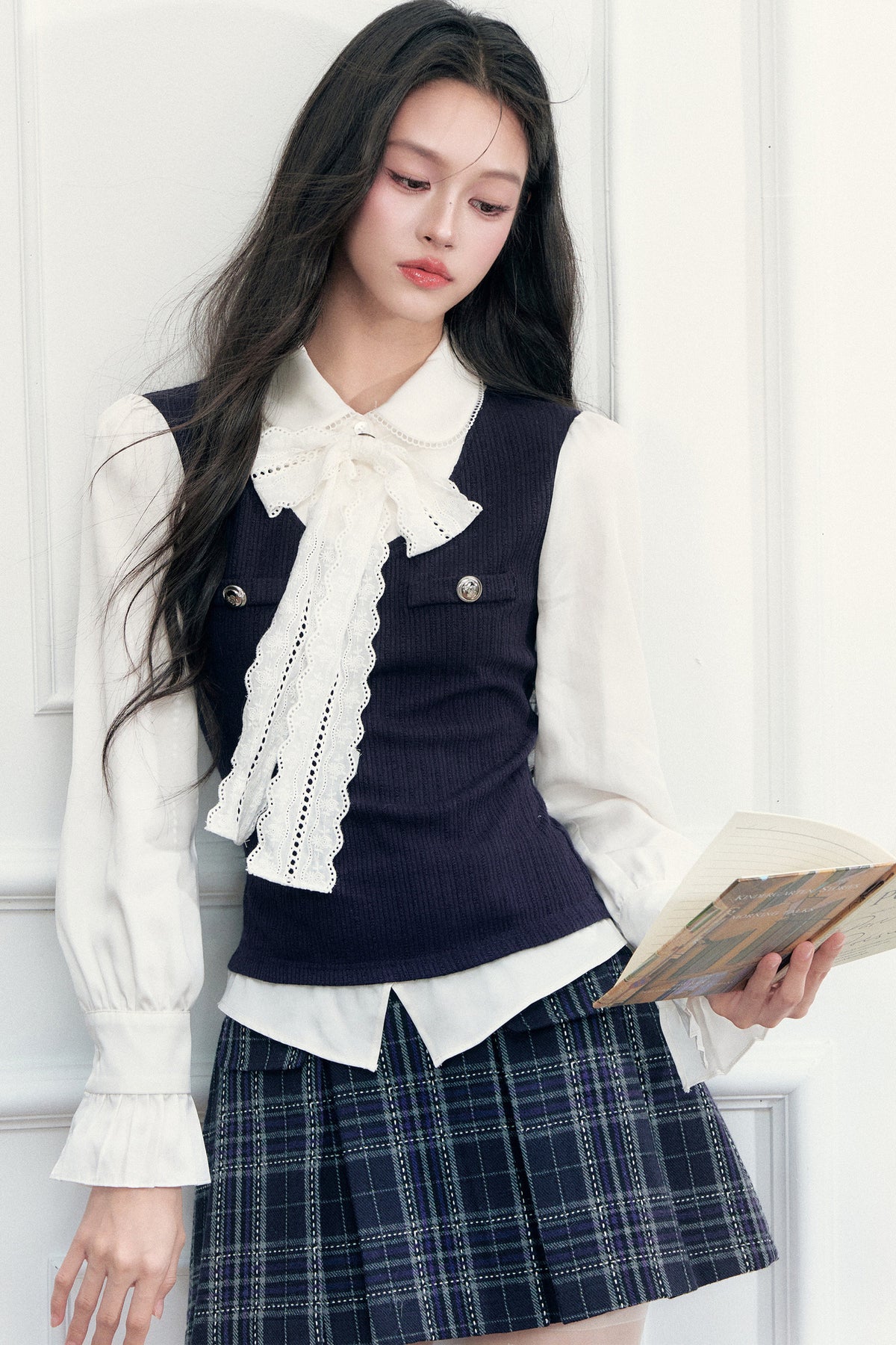 Lace Layered-Look Blouse and Skirt Set-Up