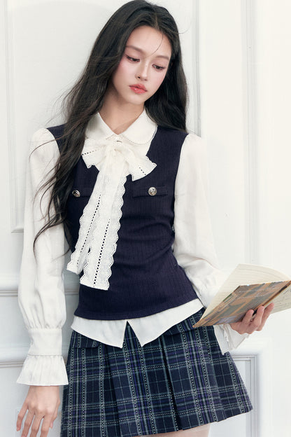 Lace Layered-Look Blouse and Skirt Set-Up